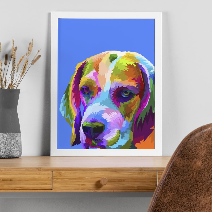 Dog beagle geometric rainbow print