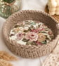 Handmade Crochet Basket, Floral Decoupage Bottom, Vintage Style Storage 20x7 cm - Image 4