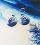 Navy and white oval teardrop dangle earrings in copper and enamel with trees - Image 7