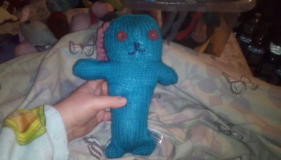 Dark Aqua Midi Mermaid with Dusty Pink & Mottled Pinky Purple Hair Knitted By KM