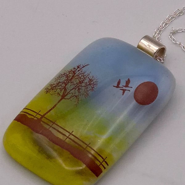 Flight to the Moon, Fused Glass Pendant with Sterling Silver Findings