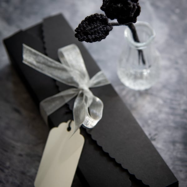 Black Rose Crochet Bookmark with Gift Packaging