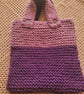 Hand knitted. 2 tone purple bag.  Tartan lined  - Image 2