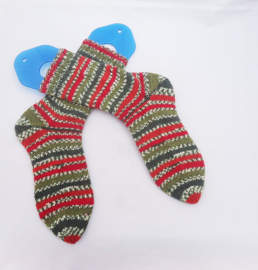 Hand Knit Women Socks, Wool Women Socks, Stripe Women Socks