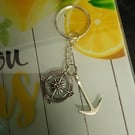 Cute nautical themed anchor & compass silver charms keyring, nice gift