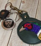 Pheasant embroidered faux leather bag charm or keyring 