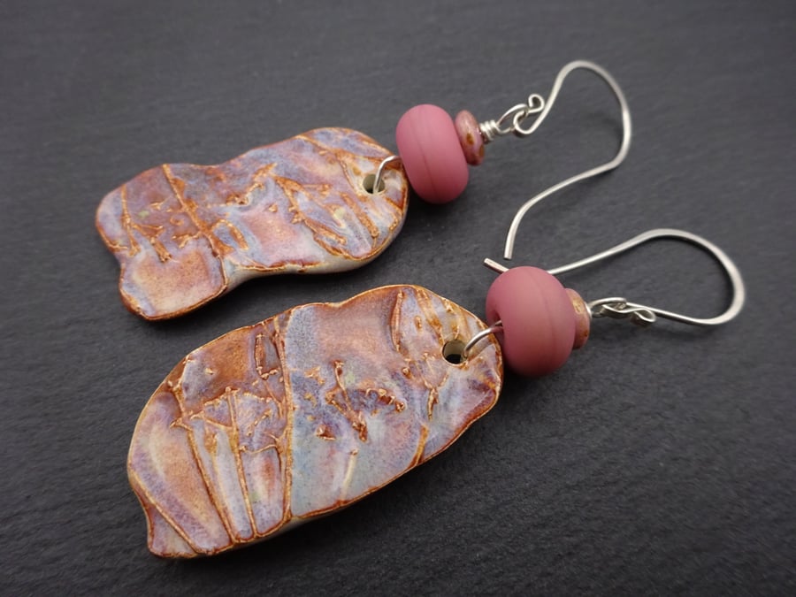 pink lampwork glass earrings, ceramic jewellery