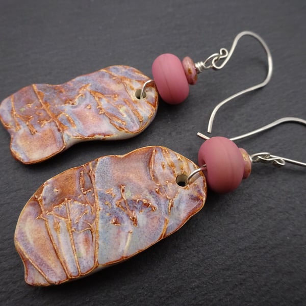 pink lampwork glass earrings, ceramic jewellery