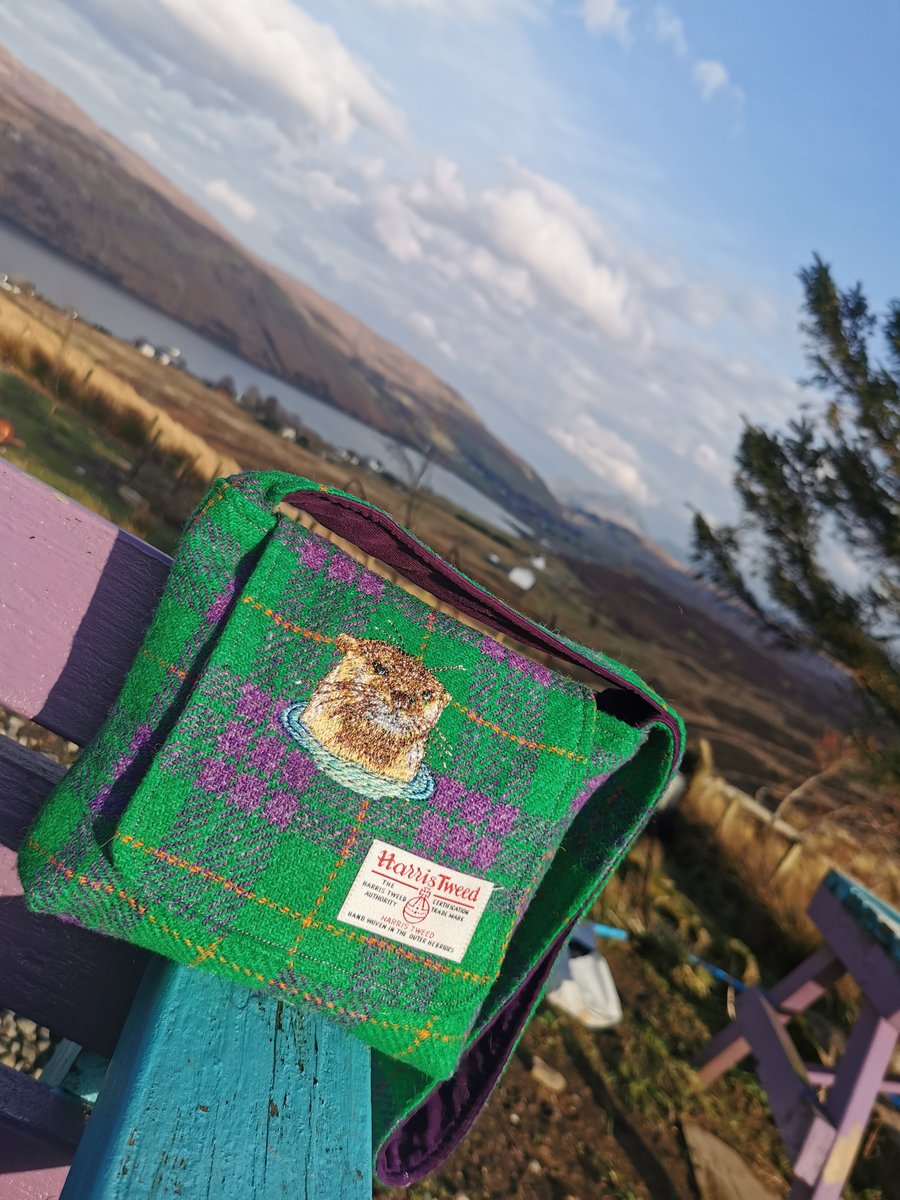 Harris Tweed shoulder bag with embroidered otter 