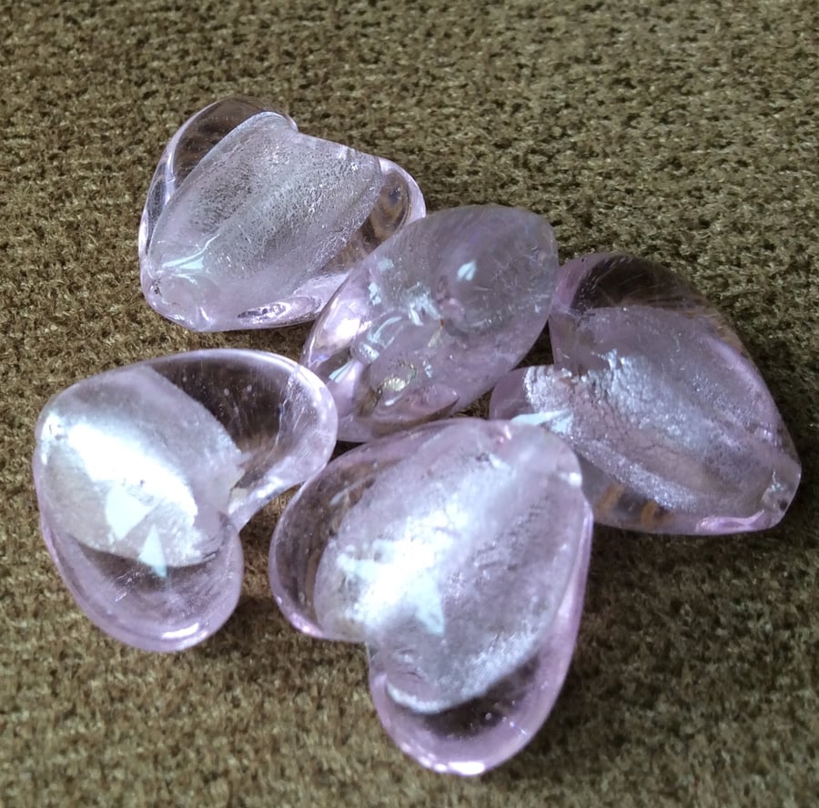 Light Pink Lampwork Glass Heart Beads 15mm