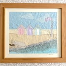 Beach Huts picture - textile artwork - framed and ready to hang