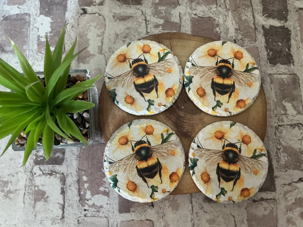 Slate Coaster Set. Bee. Set of 4