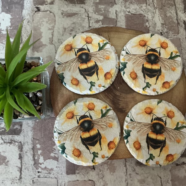 Slate Coaster Set. Bee. Set of 4