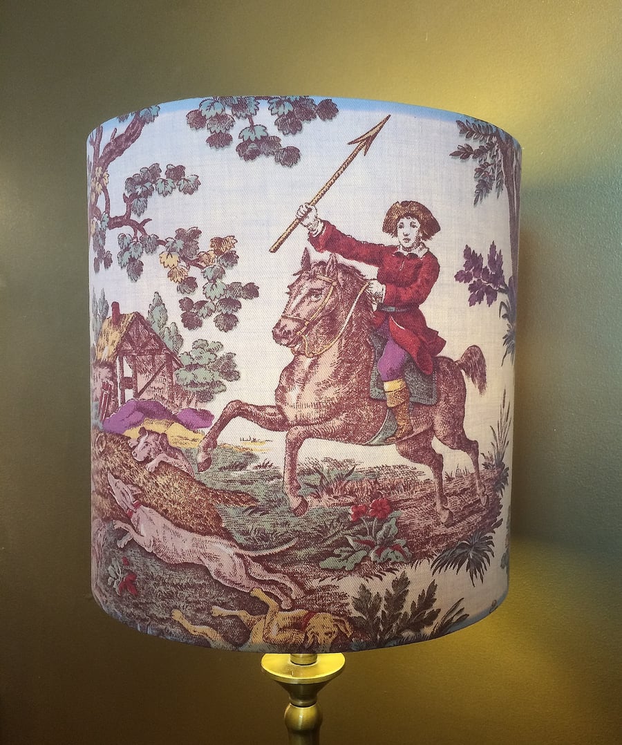 Country Pursuits Hunting themed 40s 50s  Vintage Fabric Lampshade