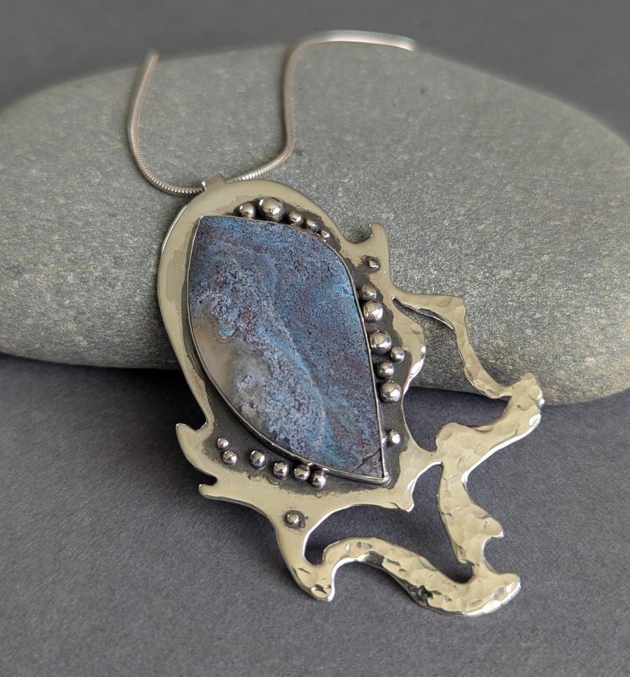 Silver and Purple Moss Agate  - REDUCED BY 75% - CRACKED GEMSTONE