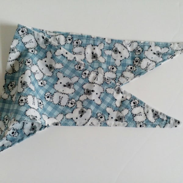 Dog Bandana, extra small, up to 11" neck, dogs, check, neckerchief style