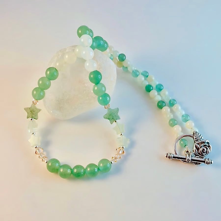  Aventurine Necklace With Jade Stars And Crystals - Handmade Gift, Birthday