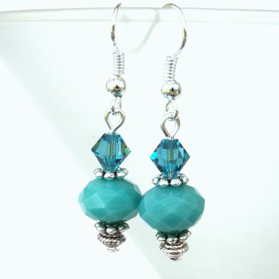 Turquoise blue earrings with Crystal elements by Swarovski®