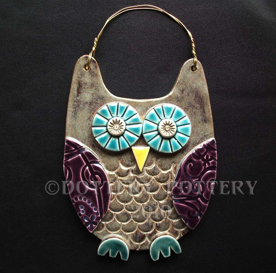 New Grey Owl ceramic hanging decoration 