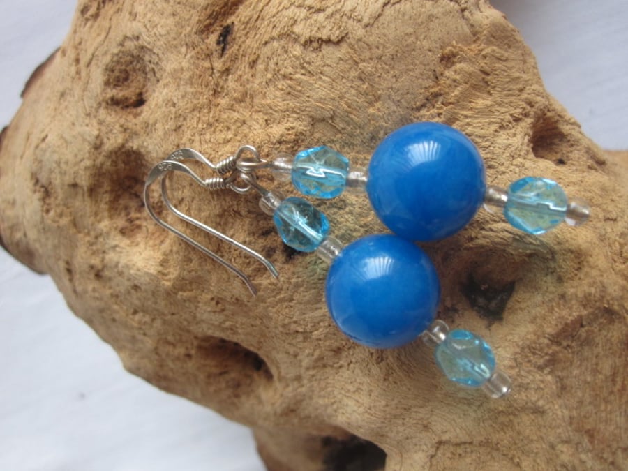 Blue Quartz & Czech Fire Polished Glass Earrings