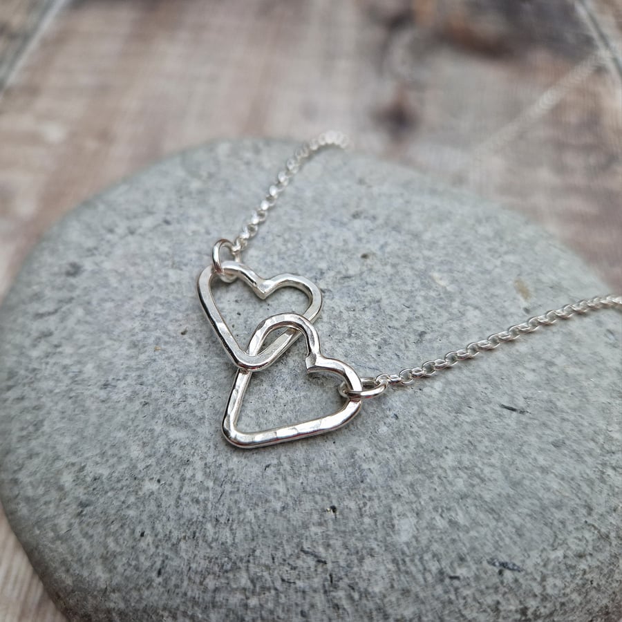 Sterling Silver Linked Heart Charm Necklace
