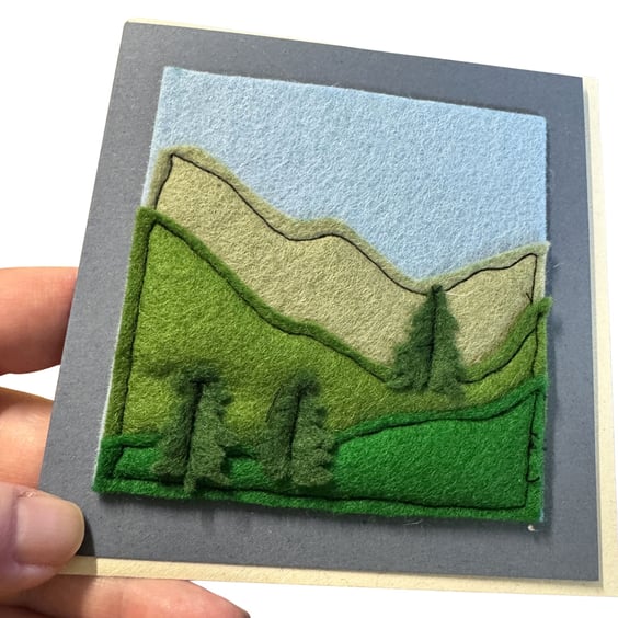 Scottish Hills - Felt and Freehand Embroidery Square Card