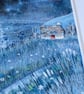 Welcome Home Cottage - Mixed media. Colourful. Unique. Moonlight. Mounted  - Image 2