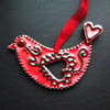 ceramic folk art  red bird decoration 