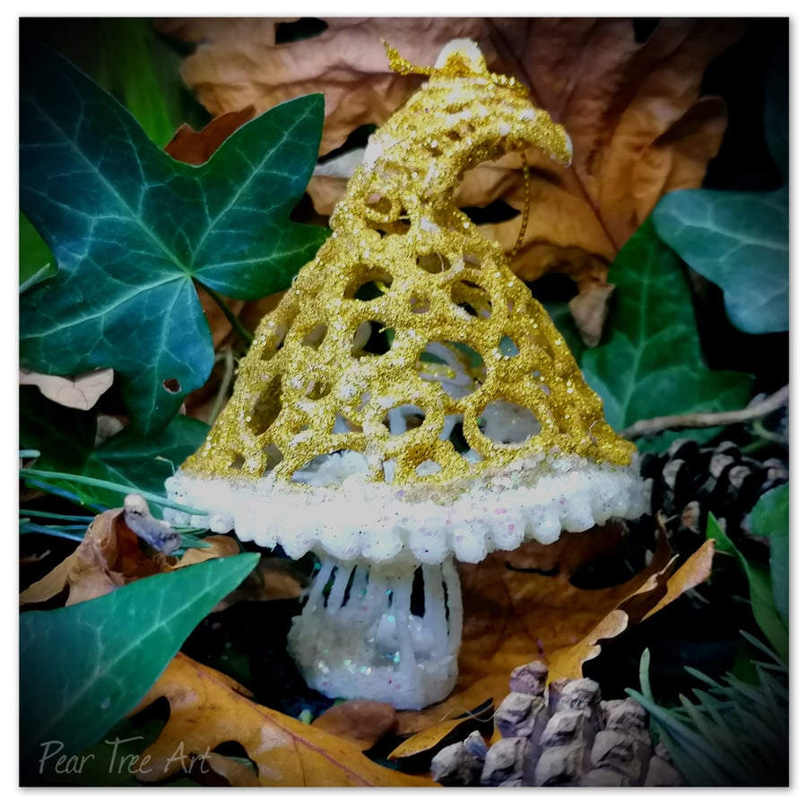 Gold Toadstool Christmas Tree decoration