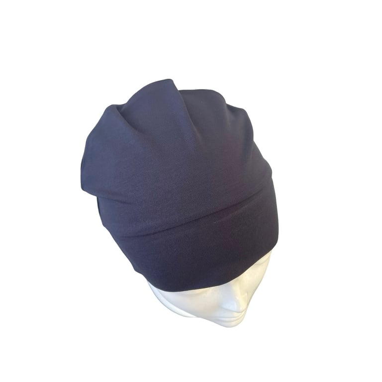 Navy Blue Bamboo Jersey Snug Hair Loss Beanie Hat Soft BAMBOO BEANIE CAP