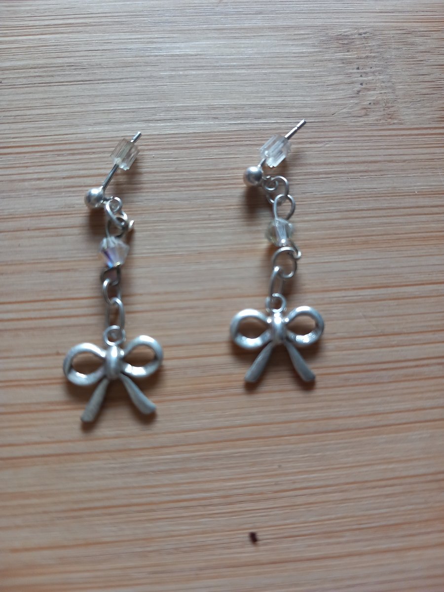 Sterling silver bow earrings for pierced ears, , communion,wedding