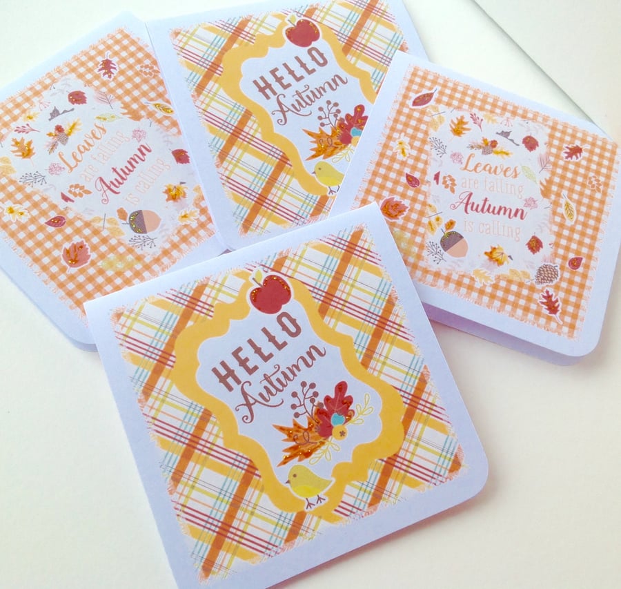 Handmade Notecards,Set of Four,Autumn,Woodland Theme,Can Be Personalised 