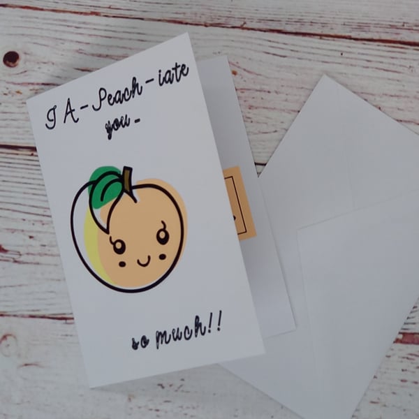 Funny Thank-you Card, I 'a-peach-iate' you, send appreciation, food pun card
