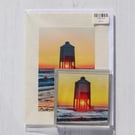 Photo Card  and Coaster of Burnham-on-Sea Low Lighthouse at Sunset. 