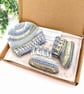 Crochet Baby Hat & Booties Set - Blue & Green Variegated Yarn