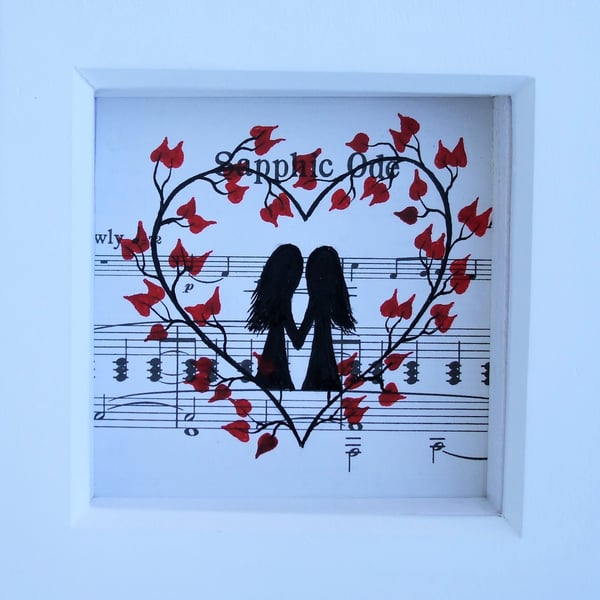 Framed Heart Picture, Lesbian Gift, Romantic Music Art, Anniversary Gift, Love 