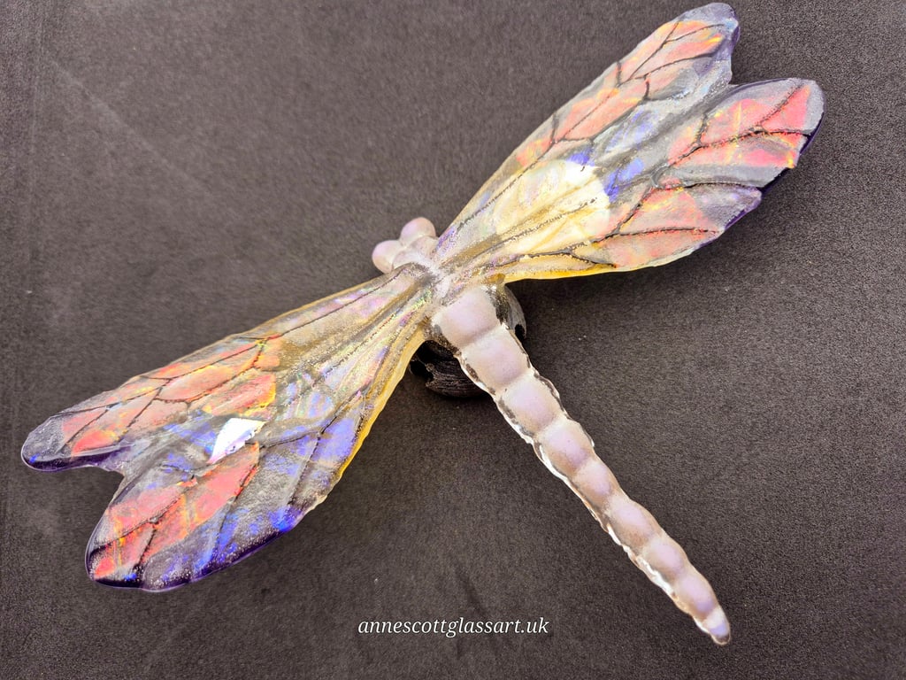 Handmade Fused Glass Dragonfly Garden Stake “Donna “