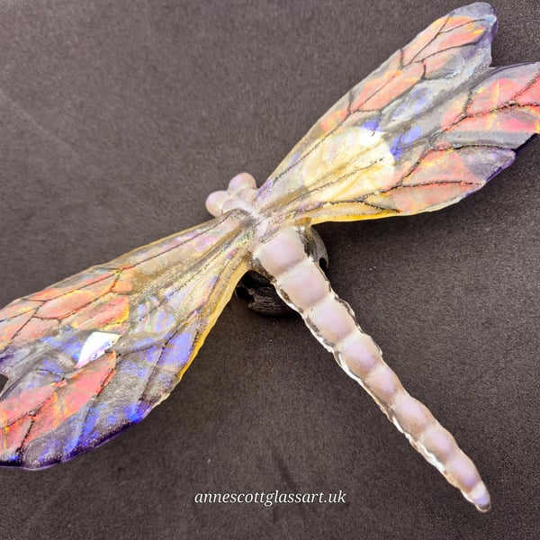 Handmade Fused Glass Dragonfly Garden Stake “Donna “