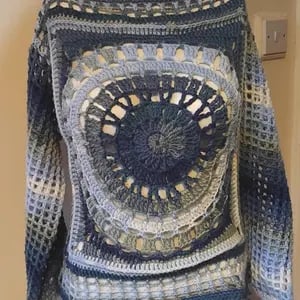 Hand-Crocheted Papatya Batik Mandala Jumper: Bl... - Folksy
