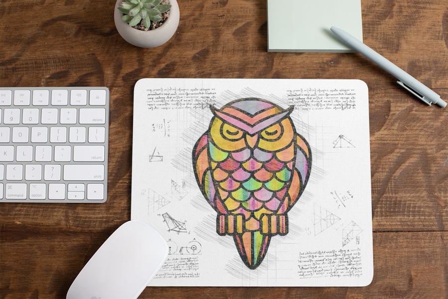 Da Vinci Style Stained Glass Owl Non Slip Mouse Mat Mouse Pad