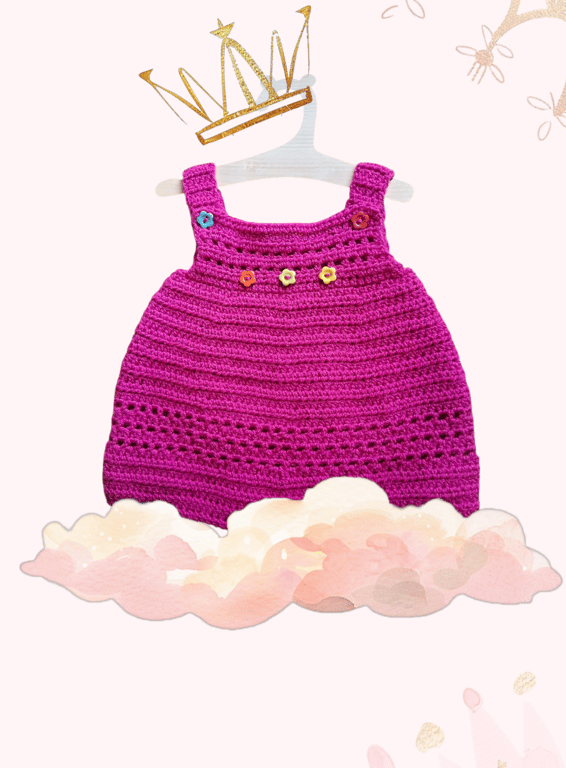 bright pink baby girl crochet pinafore, 0-3 months