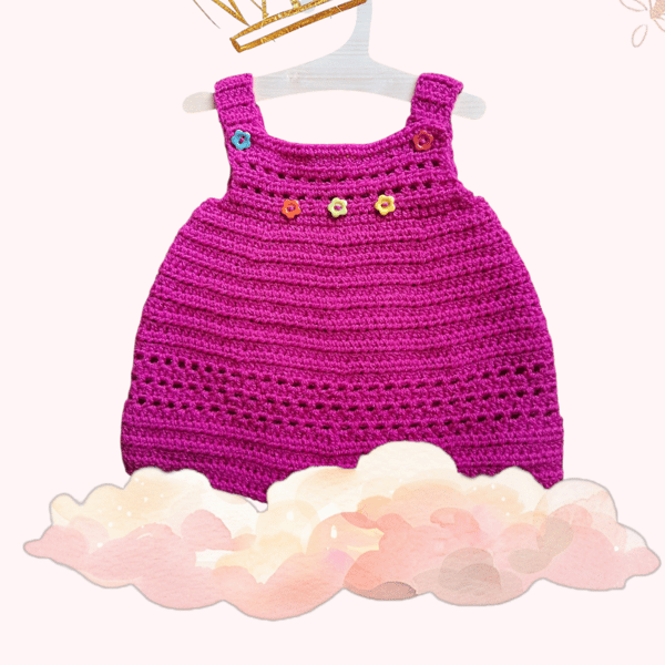 bright pink baby girl crochet pinafore, 0-3 months