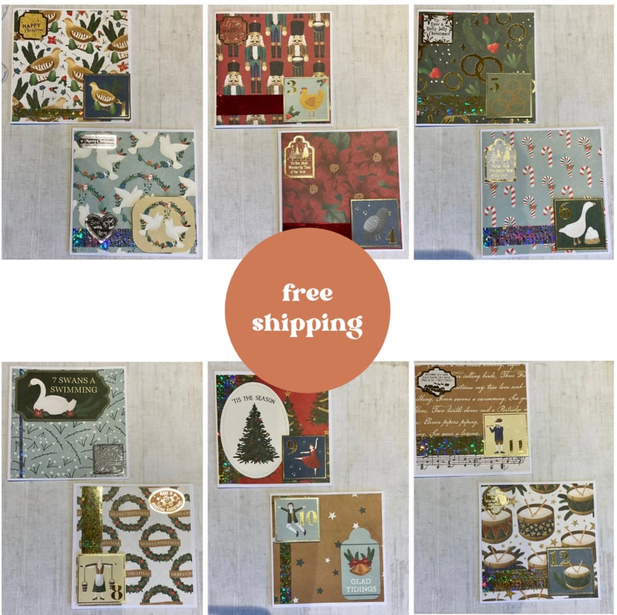 Cards. Set of (12) Twelve Days of Christmas cards