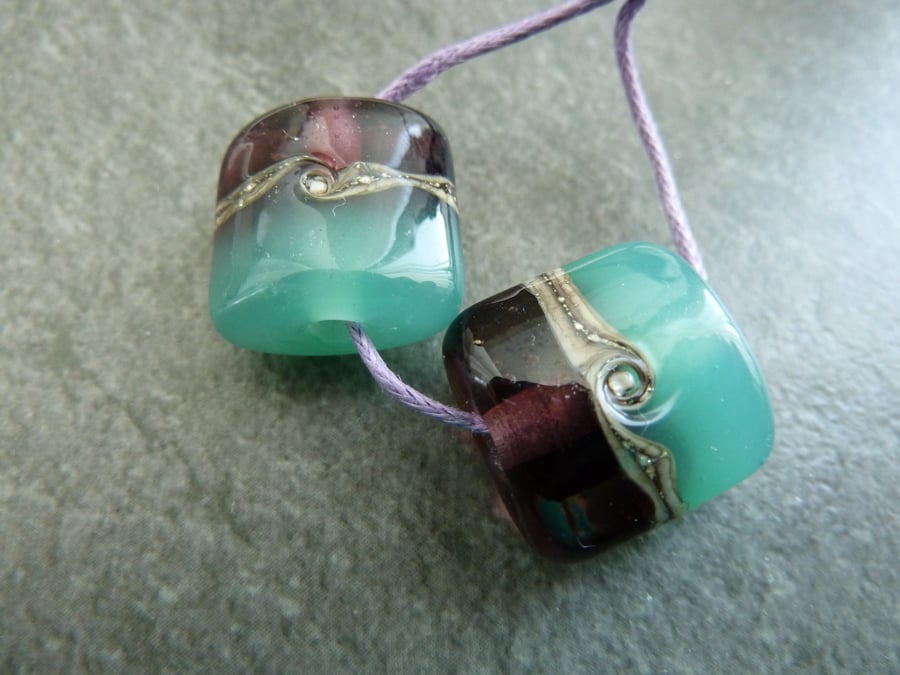green and purple lampwork glass beads