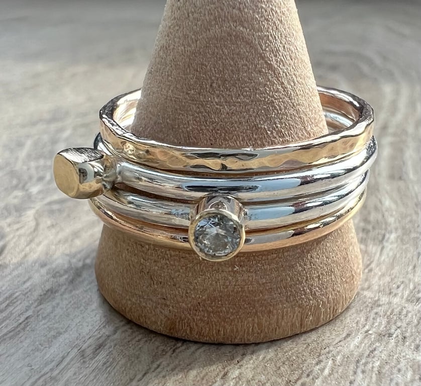 Gold and Silver Stacking Rings - delicate and elegant - size K