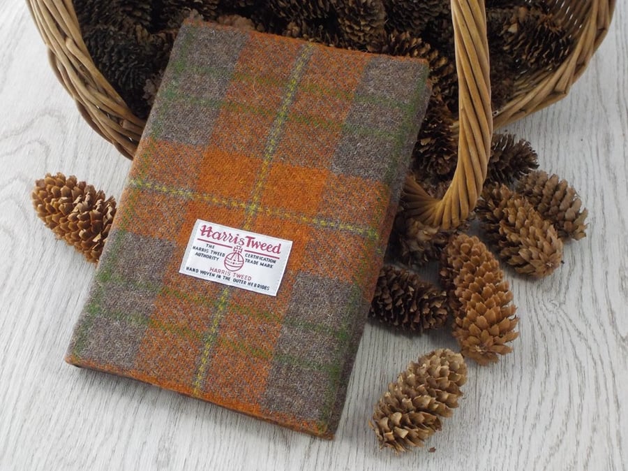 Harris tweed covered A5 notebook journal or diary Orange and brown tartan