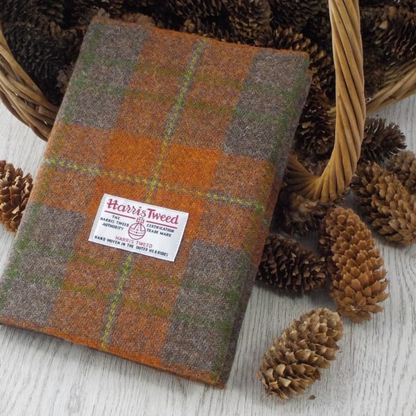 Harris tweed covered A5 notebook journal or diary Orange and brown tartan