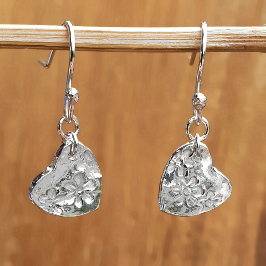 Heart Earrings - Recycled Silver Flower Earrings
