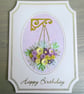 Handmade birthday card with quilled flowers hanging basket in lilac and lemon - Image 7