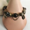 Steampunk beaded charm bracelet, pyrite mookite & Tigers eye